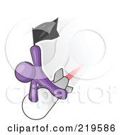 Purple Man Waving A Flag While Riding On Top Of A Fast Missile Or Rocket Symbolizing Success