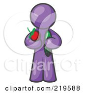 Healthy Purple Man Carrying A Fresh And Organic Apple And Cucumber