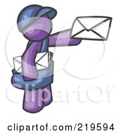 Poster, Art Print Of Purple Mail Man Delivering A Letter