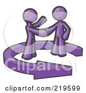 Purple Salesman Shaking Hands With A Client While Making A Deal