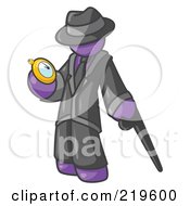 Clipart Illustration Of A Purple Businessman Checking His Pocket Watch