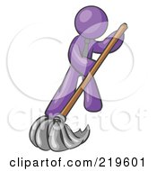 Poster, Art Print Of Purple Man Wearing A Tie Using A Mop While Mopping A Hard Floor To Clean Up A Mess Or Spill