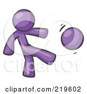 Poster, Art Print Of Purple Man Kicking A Ball Really Hard While Playing A Game