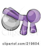 Clipart Illustration Of A Purple Man Strength Training His Arms And Legs While Using A Yoga Exercise Ball