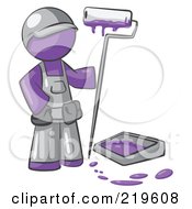 Poster, Art Print Of Purple Man Painter With A Paint Pan And Roller