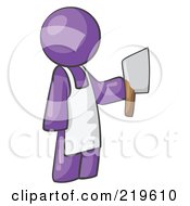 Poster, Art Print Of Purple Man Butcher Holding A Meat Cleaver Knife