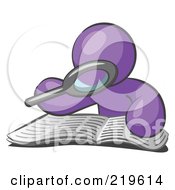 Poster, Art Print Of Purple Man Using A Magnifying Glass To Examine The Facts In The Daily Newspaper