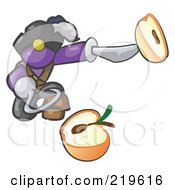 Poster, Art Print Of Purple Man Pirate With A Hook Hand Holding A Sliced Apple On A Sword