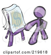 Purple Business Man Standing By A Dollar Sign Puzzle On A Presentation Board During A Meeting by Leo Blanchette