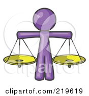 Purple Man Scales Of Justice With Two Gold Scales
