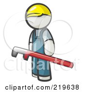 White Man Design Mascot With A Red Pipe Wrench