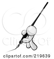 Royalty Free RF Clipart Illustration Of A White Man Drawing A Line With A Large Black Calligraphy Ink Pen by Leo Blanchette