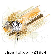 Clipart Picture Illustration Of An Orange And Brown Background With Lines Circles And Flowers On White