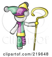 Royalty Free RF Clipart Illustration Of A White Man In A Jester Costume Holding A Yellow Staff