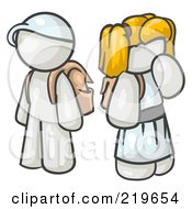 Poster, Art Print Of White School Boy And Girl With Backpacks