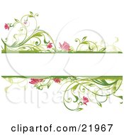 Clipart Picture Illustration Of A Blank White Text Space With Floral Borders Of Green Plants And Pink Flowers by OnFocusMedia #COLLC21967-0049