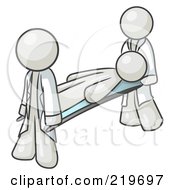 Royalty Free RF Clipart Illustration Of An Injured White Man Being Carried On A Gurney To An Ambulance Or Into The Hospital By Two Paramedics After An Accident Or Health Problem by Leo Blanchette