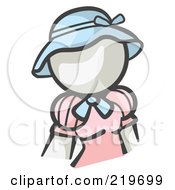 Royalty Free RF Clipart Illustration Of A White Woman Avatar In A Pink Dress And Blue Hat