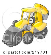 White Man Operating A Yellow Backhoe Machine At A Construction Site