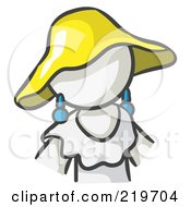 Poster, Art Print Of White Woman Avatar In A White Dress And Yellow Hat