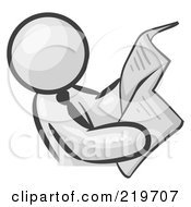 Royalty Free RF Clipart Illustration Of A White Man Wearing A Tie Leaning Back And Reading The Daily News In A Newspaper