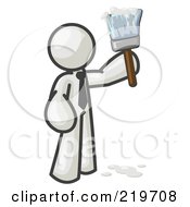 Royalty Free RF Clipart Illustration Of A White Man Painter Holding A Dripping Paint Brush by Leo Blanchette