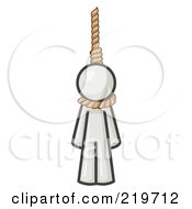White Design Mascot Man Hanging From A Rope