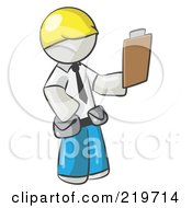 Poster, Art Print Of White Man Construction Site Supervisor Holding A Clipboard