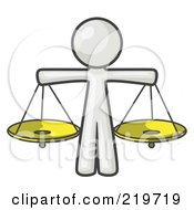 White Man Scales Of Justice With Two Gold Scales