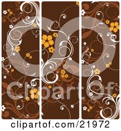 Poster, Art Print Of Three Frames Of White And Brown Vines With Orange Flowers Over Brown