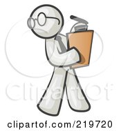 Poster, Art Print Of White Man Holding A Clipboard While Reviewing Employess