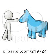 Poster, Art Print Of White Man Petting A Blue Horse