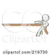 White Design Mascot Woman Tugging On A Rope