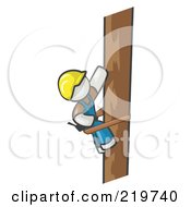 White Man Design Masccot Worker Climbing A Phone Pole
