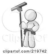 White Man Window Cleaner Standing With A Squeegee