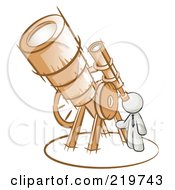 Poster, Art Print Of White Man Looking Through A Huge Telescope Up At The Stars In The Night Sky