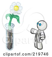 Poster, Art Print Of White Man Scientist By A Giant White Daisy Flower In A Test Tube