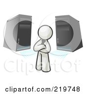 Royalty Free RF Clipart Illustration Of A White Business Man Standing In Front Of Servers by Leo Blanchette