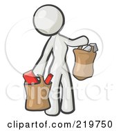 Poster, Art Print Of White Woman Carrying Paper Grocery Bags