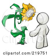 Royalty Free RF Clipart Illustration Of A White Man Proudly Standing In Front Of His Giant Sunflower In His Garden
