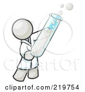 Royalty Free RF Clipart Illustration Of A White Man Scientist Holding A Test Tube Full Of Bubbly Liquid In A Laboratory by Leo Blanchette