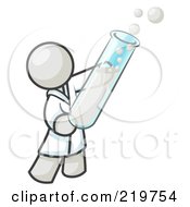 Poster, Art Print Of White Man Scientist Holding A Test Tube Full Of Bubbly Liquid In A Laboratory