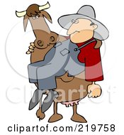Royalty Free RF Clipart Illustration Of A Big Cow Carrying A Farm Worker In His Arms