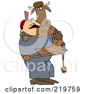 Poster, Art Print Of Farm Worker Carrying A Cow In His Arms