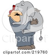 Poster, Art Print Of Zoo Worker Carrying An Elephant In His Arms