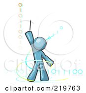 Poster, Art Print Of Denim Blue Design Mascot Man Composing Binary Code