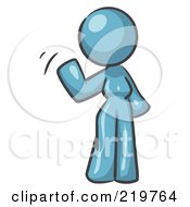 Denim Blue Design Mascot Woman Waving