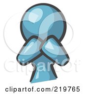 Royalty Free RF Clipart Illustration Of A Denim Blue Woman Avatar Covering Her Mouth And Acting Surprised