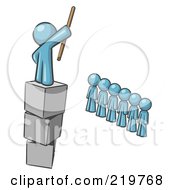 Royalty Free RF Clipart Illustration Of A Denim Blue Design Mascot Man Ruling And Punishing Others