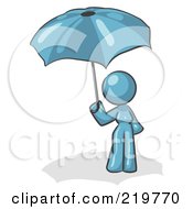 Denim Blue Design Mascot Woman Under An Umbrella